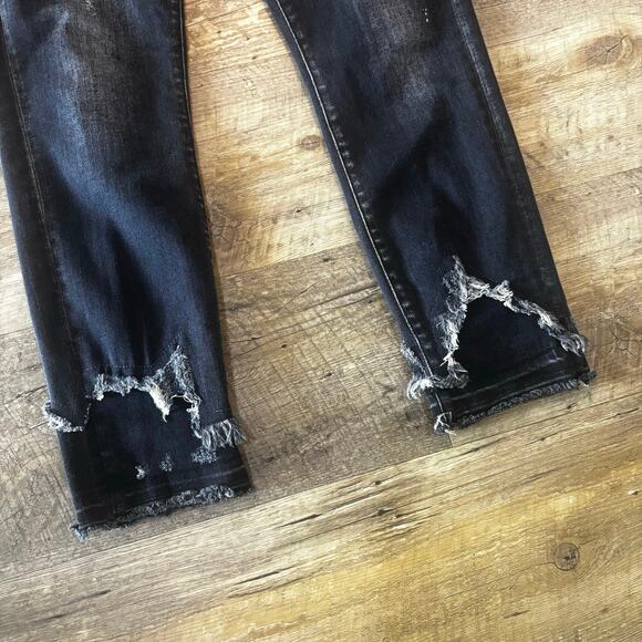 R13 Shredded Hem Black Skinny High Waisted Splatter Jeans Size 30 - Picture 4 of 10